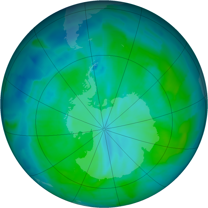 Antarctic ozone map for 06 January 2012
